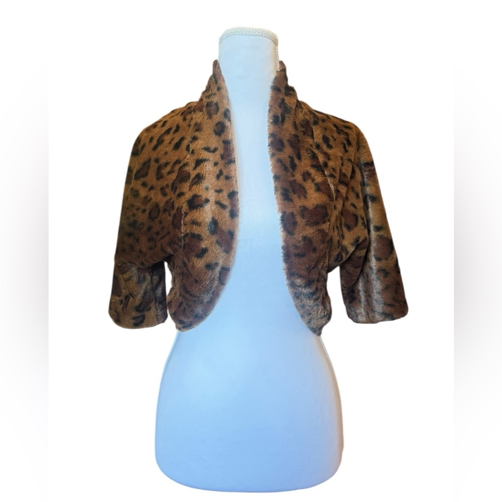 Y2K Sunny Taylor Leopard Print Faux Fur Cropped Jacket Size Medium Party